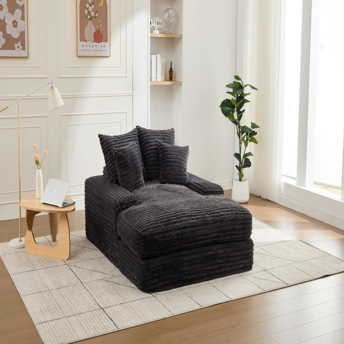 SCHLAFSOFA Luxus-Cord 4 Kissen montagefrei & platzsparend Grey - Dunkelgrau, Kunststoff (137/63/175cm)