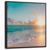 LEINWAND Bilder mit Rahmen - Sonnenuntergang - Strand - Meer - Sommer - Blau - 50x50 - Multicolor, Textil (50/50cm) - MuchoWow