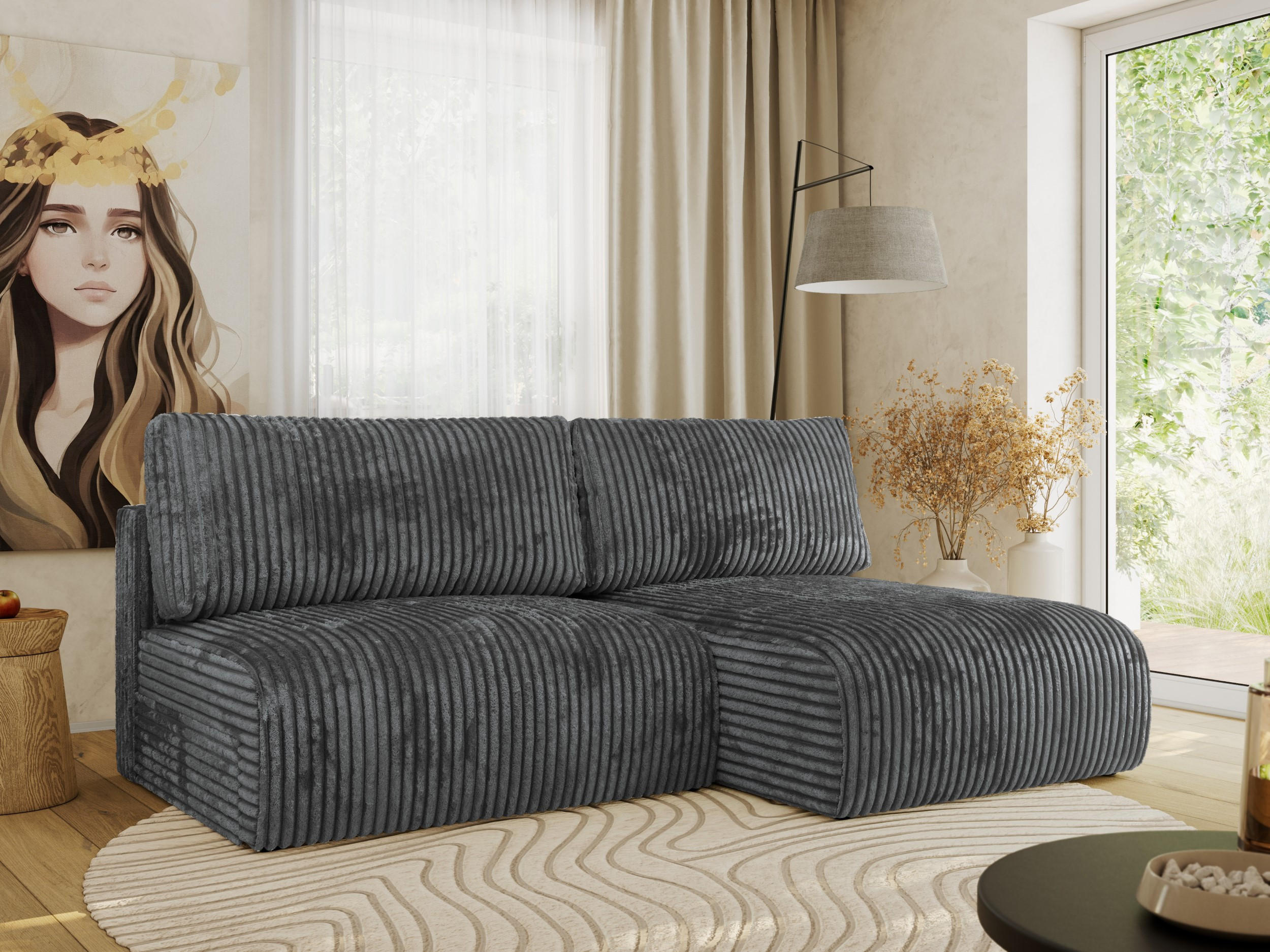 ECKSCHLAFSOFA VIVO L Dunkelgrau Cord - rechts - Dunkelgrau/Schwarz, Kunststoff/Textil (150/223cm) - MKS