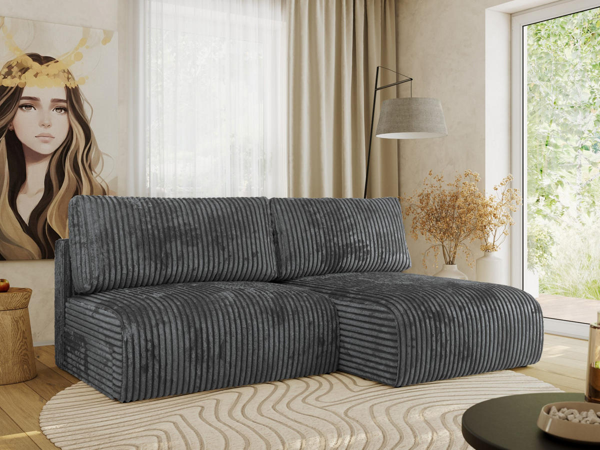 ECKSCHLAFSOFA VIVO L Dunkelgrau Cord - rechts - Dunkelgrau/Schwarz, Kunststoff/Textil (150/223cm) - MKS