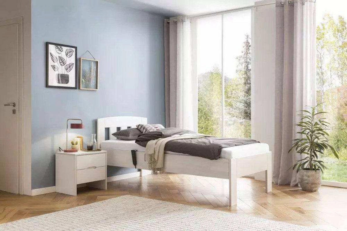 SENIORENBETT Buche Massiv Comfort 01 / 120 x 220 cm / ohne Nachtkonsole / buche-weiss-lackiert - Weiß, Holz (120/220cm) - BED BOX