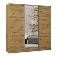 SCHWEBETÜRENSCHRANK TARI 180/205/58 cm 3-türig mit Spiegel und Schubladen Eiche Artisan - Silberfarben/Eiche Artisan, Holzwerkstoff (180/205/58cm) - MASSENO