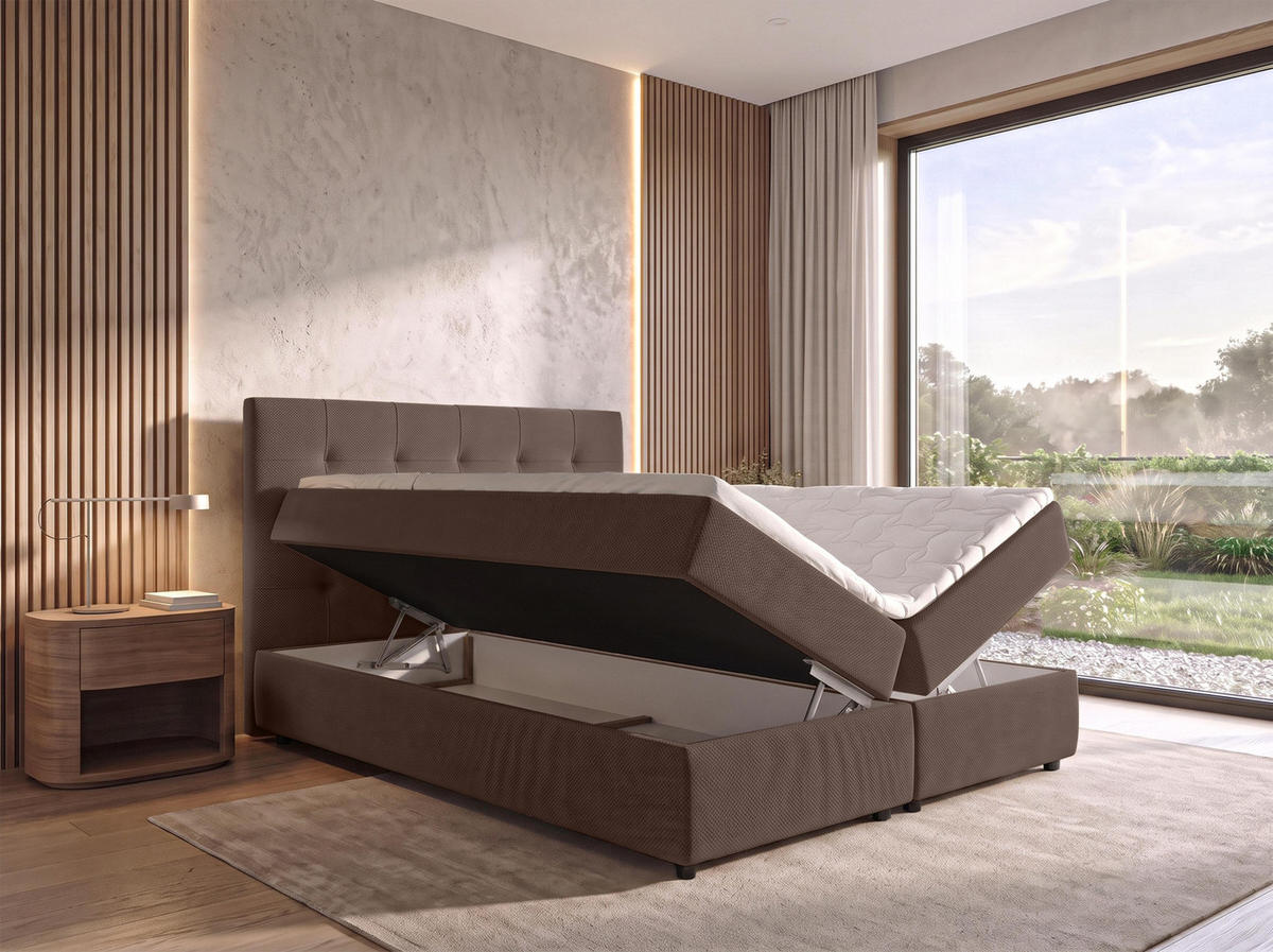 BOXBETT SAKARYA 160x200 cm mit Bettkasten und Matratze - Braun + TOPPER - Schwarz/Braun, Holz/Holzwerkstoff (160/200cm) - AX Living