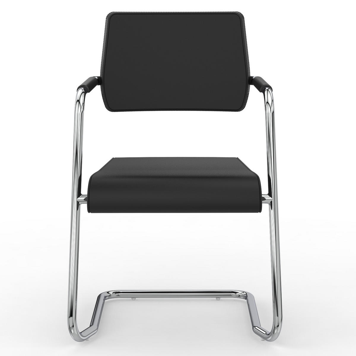 BESUCHERSTUHL V1207 Echtleder Schwarz - ergonomisch, 150 kg belastbar - Schwarz, Leder/Kunststoff (55/86/55cm) - Versee