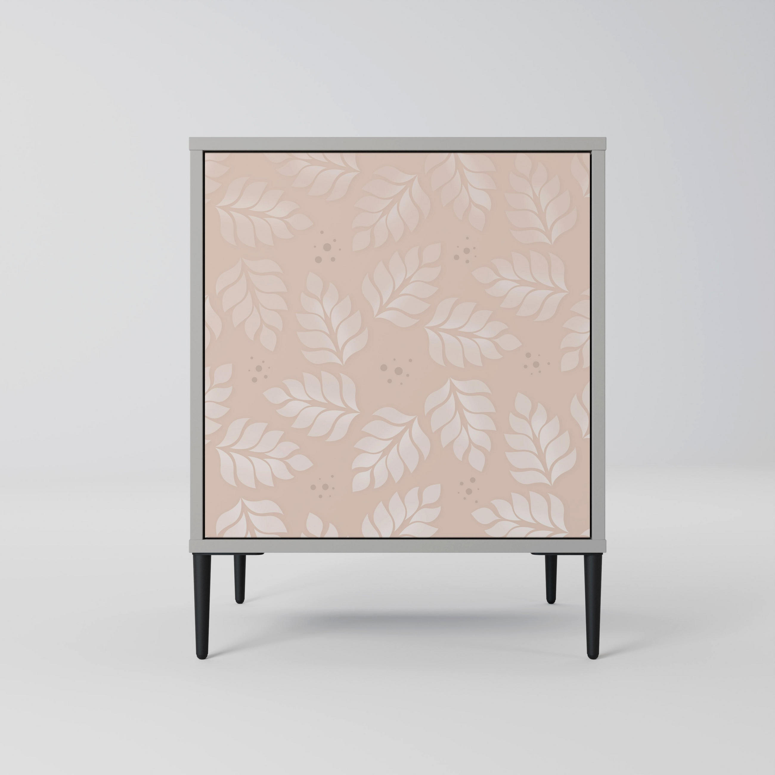 SIDEBOARD LEAVES ON BEIGE, Grau, 57,5x42x72,5 cm, Schwarze Metallfüße - Multicolor/Schwarz, Holzwerkstoff/Metall (57.5/72.5/42cm) - SpaceRebels