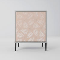 SIDEBOARD LEAVES ON BEIGE, Grau, 57,5x42x72,5 cm, Schwarze Metallfüße - Multicolor/Schwarz, Holzwerkstoff/Metall (57.5/72.5/42cm) - SpaceRebels