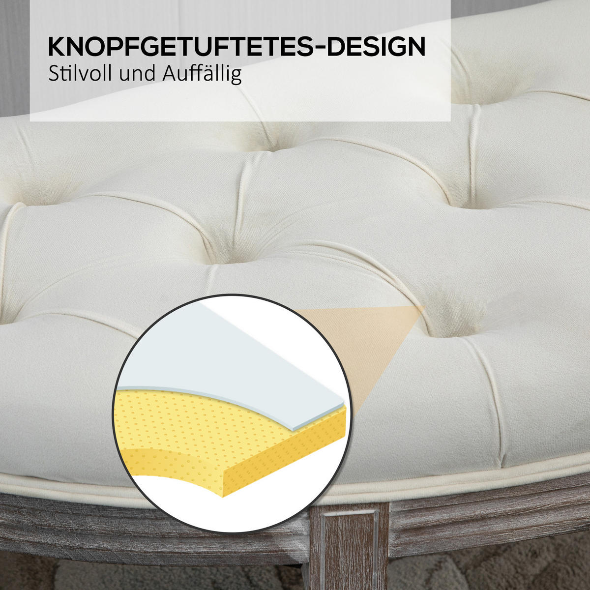 POLSTERBANK Sitzbank Vintage Retro Bettbank mit Knöpfen Samtige Berührung Holz - Beige, Kunststoff (49/49/142cm) - HOMCOM