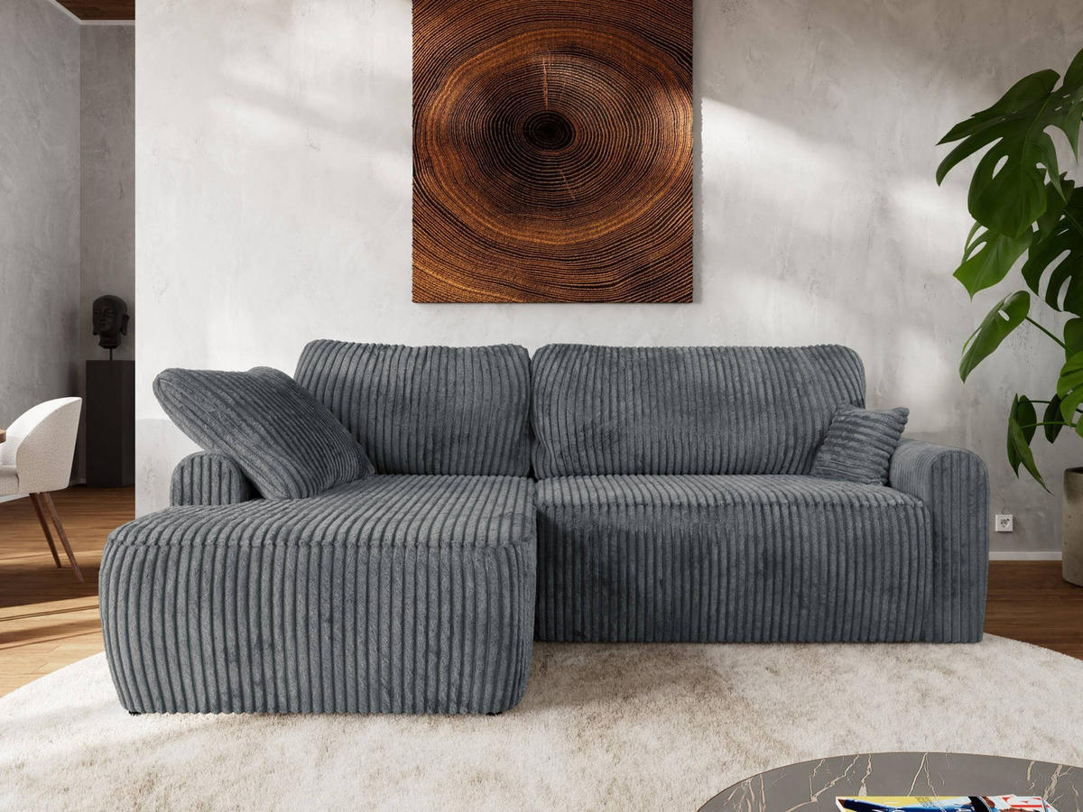 ECKSCHLAFSOFA CUBO L Dunkelgrau Cord - links - Dunkelgrau/Schwarz, Kunststoff/Textil (273/187cm) - MKS