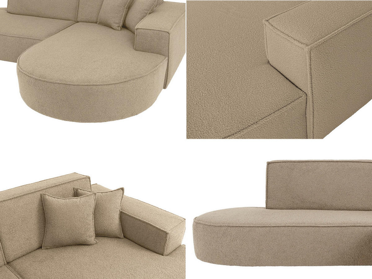 ECKSOFA Hana L-Form 3-Sitzer Ecke Rechts, Boucle, Dunkelbeige 241/73/168 cm - Hellbraun/Beige, Textil/Metall (168/241cm) - WFL GROUP