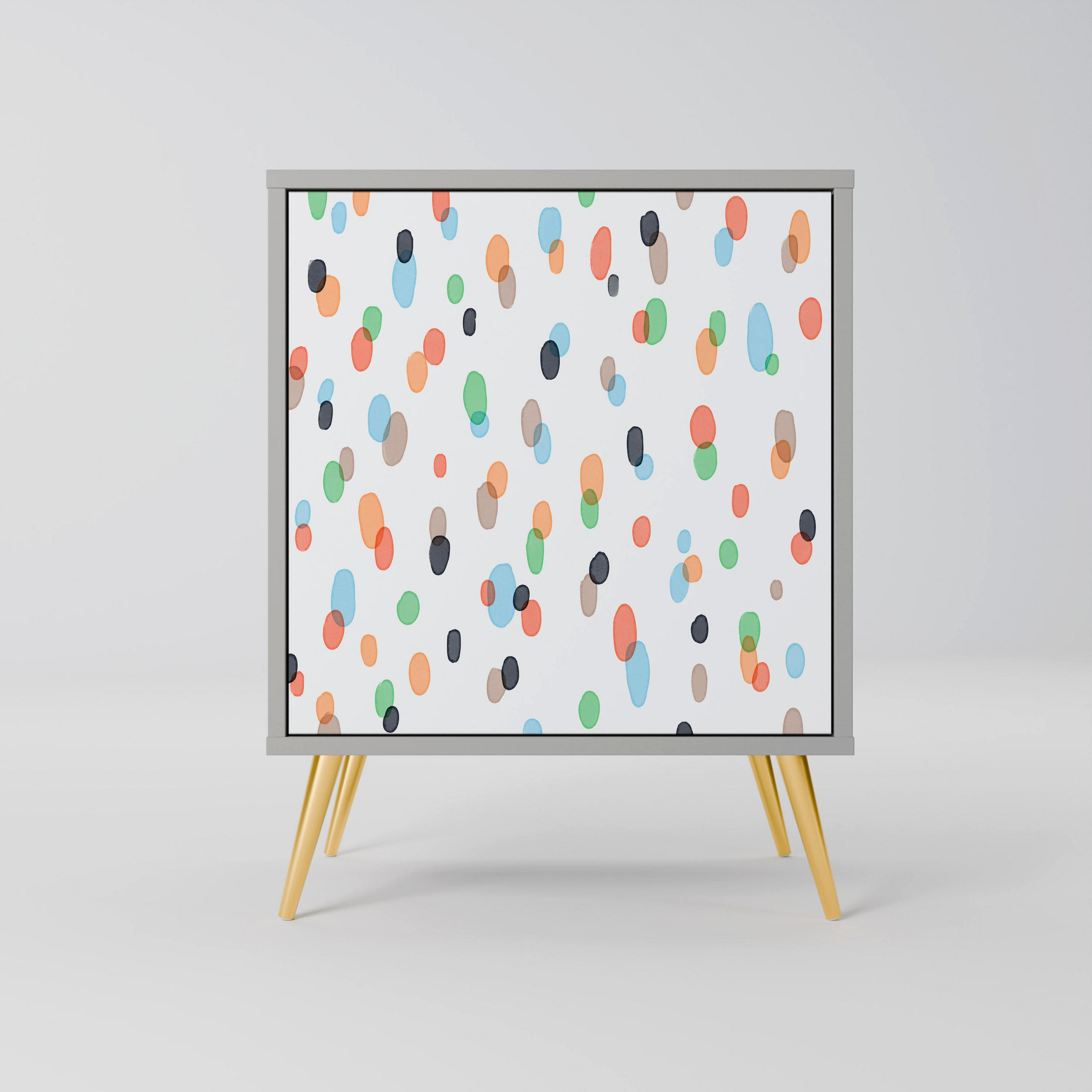 SIDEBOARD ENERGETIC SPOTS, Grau, 57,5x42x75,5 cm, Goldfarbene Metallfüße - Goldfarben/Multicolor, Holzwerkstoff/Metall (57.5/75.5/42cm) - SpaceRebels