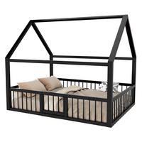 HAUSBETT 140/200 cm Schwarz aus Metall mit Dachdesign - Schwarz, Metall (140/200cm) - OKMYHOME