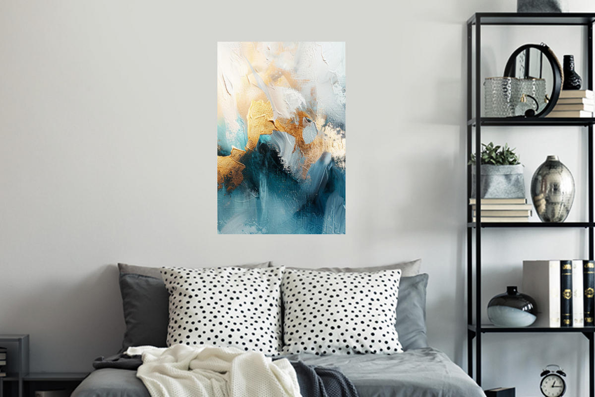 WANDTATTOO Abstrakt - Kunst - Gold - Blau 40x60 cm - Petrol, Kunststoff (40/60/0.1cm) - MuchoWow