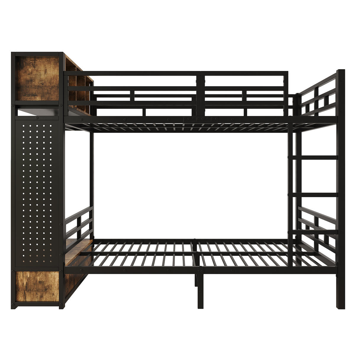 ETAGENBETT 120/200 cm mit Stauraum und Kleiderstange, DE-41755, in Schwarz - Schwarz, Metall (120/200cm) - ComfortXL