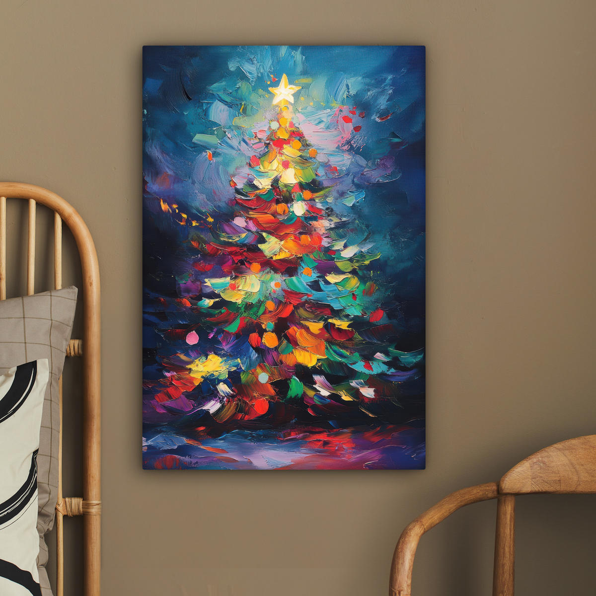 LEINWANDBILD Weihnachtsbaum - Weihnachten - Abstrakt - Farbenfroh 40x60 cm - Multicolor, Textil (40/60cm) - MuchoWow