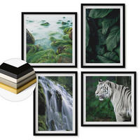 WANDBILDER 4er-Set - 50x50 cm & 40x60 cm Schwarzer Rahmen - Blätter des Weißen Tigerwasserfalls - Schwarz, Kunststoff (50/50cm) - ArtPrintCave