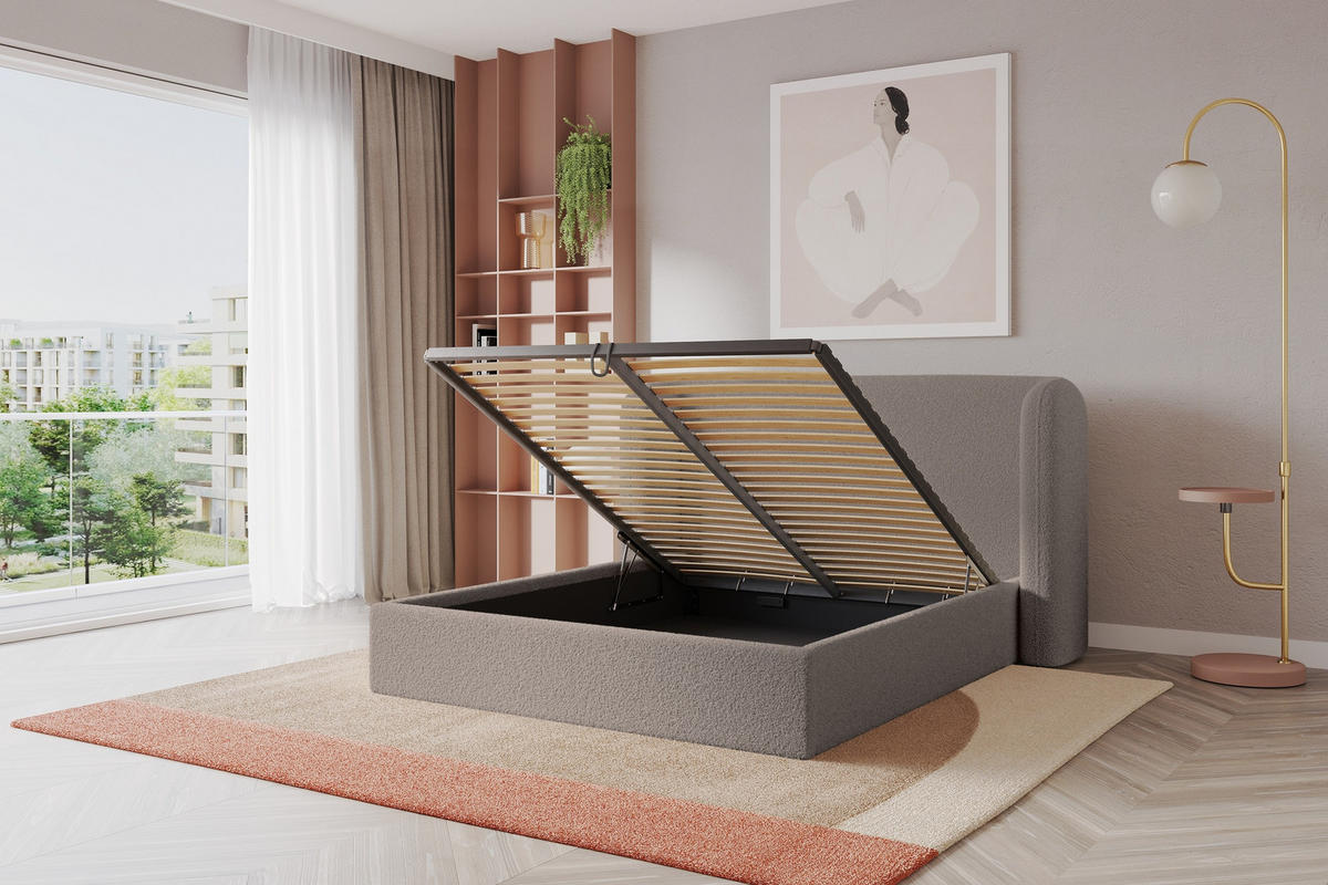 POLSTERBETT mit Bettkasten und Lattenrost, Boxbett ohne Matratze - ESTI 160x200 Braun - Braun, Holzwerkstoff/Textil (160/200cm) - ALTDECOR