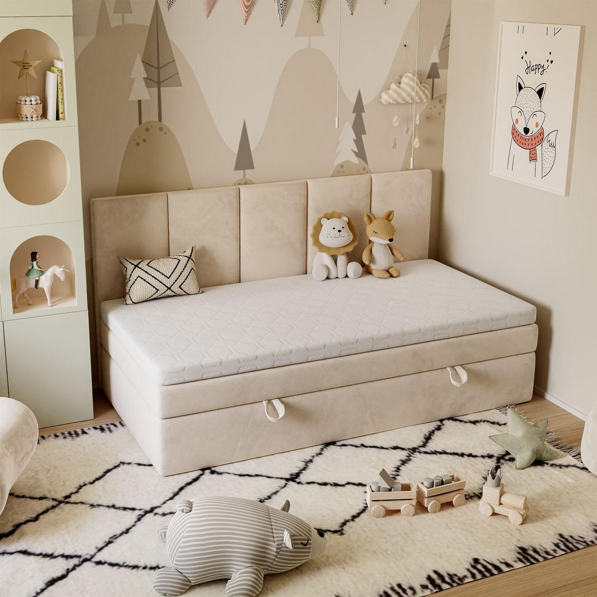 BOXBETT ELZA MINI mit Topper 80x200 cm Royal Velvet 173 - Beige, Textil - Lookway
