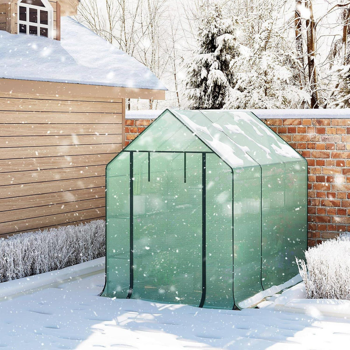 FOLIENGEWÄCHSHAUS, für Frühbeet Gemüse Blumen, 143 x 195 x 215 cm - Grün, Textil/Metall (143/195/215cm) - Woltu