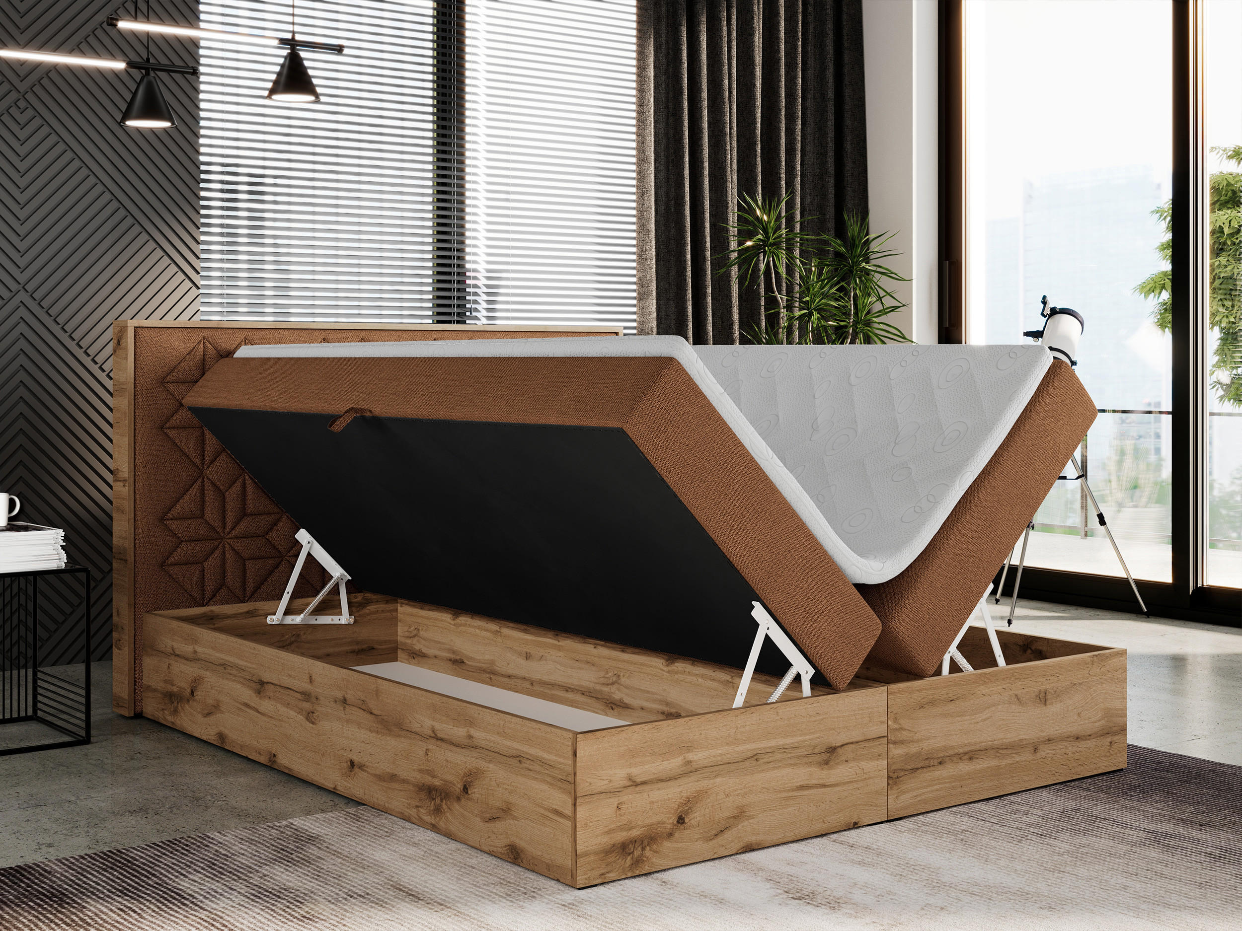 Thumbnail - MKS Boxbett, Orange, Textil, 2-Sitzer, H4, 7-Zonen, Rechteckig, 120x200 cm, Schlafzimmer, Betten, Boxspringbetten