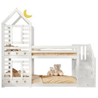 HAUSBETT 90/200 cm in Weiß mit Treppe, Schubladen und Hausrahmen - Weiß, Holzwerkstoff (90/200cm) - BEAOK