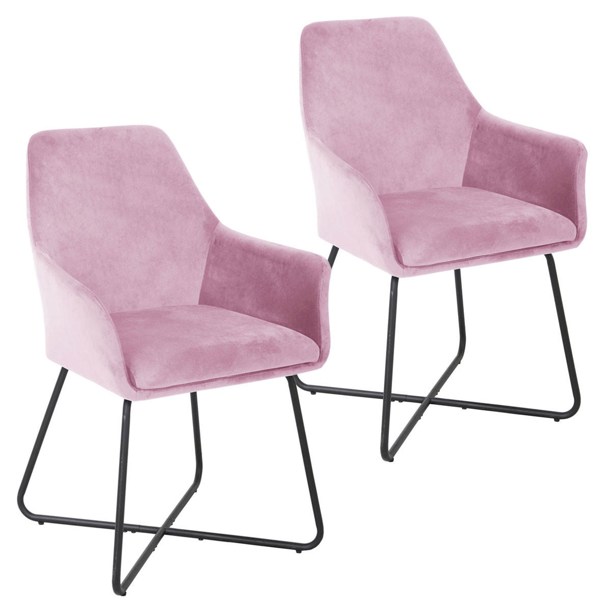 ESSZIMMERSTUHL JOSIE Dining 2er Set Samt Rosa - Pink/Schwarz, Textil (59/88/58cm) - SVITA