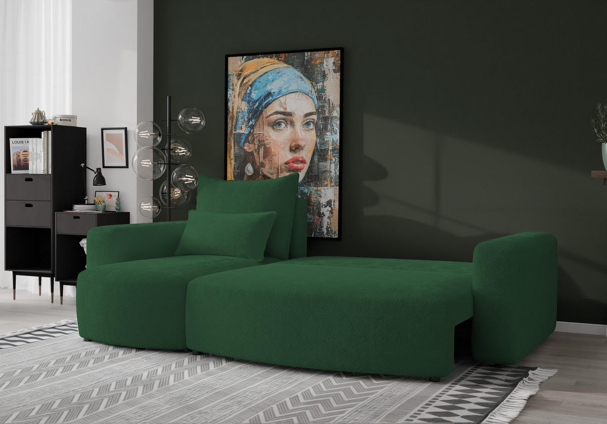 ECKSOFA Travis mit Bettkasten und Schlaffunktion, L-Form, Cord, Universal - Grün, Holzwerkstoff (248/148cm) - 4ALL HOME