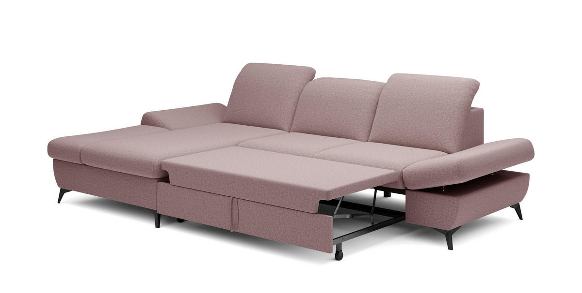 ECKSOFA FELICE L-S Rosa Geflochtener Stoff mit Schlaffunktion - Rosa, Holz (284/166cm) - MASSENO