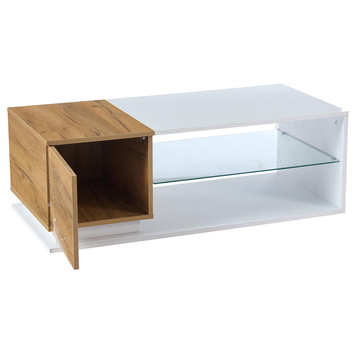 COUCHTISCH 105/50/36 cm in Weiß/Eicheoptik mit LED-Beleuchtung und Stauraum - Weiß, Holzwerkstoff (105/50/36cm) - Flora Grace