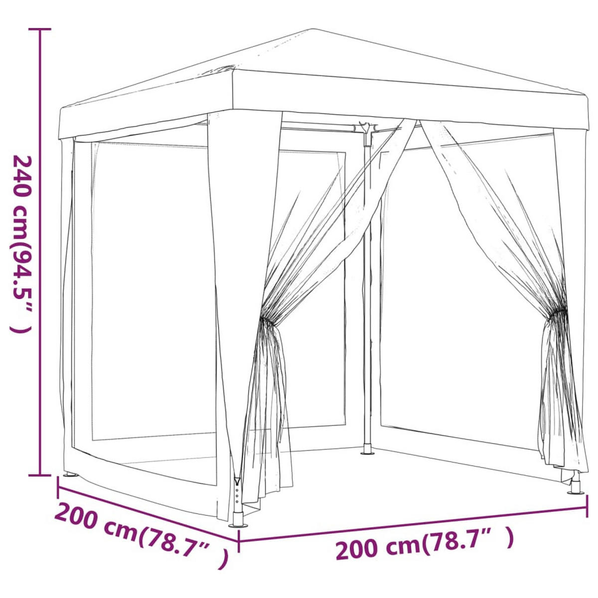 PARTYZELT Mit 4 Mesh-Seitenwänden Anthrazit 2/2 M Hdpe - Anthrazit, Kunststoff (200/240/200cm) - vidaXL