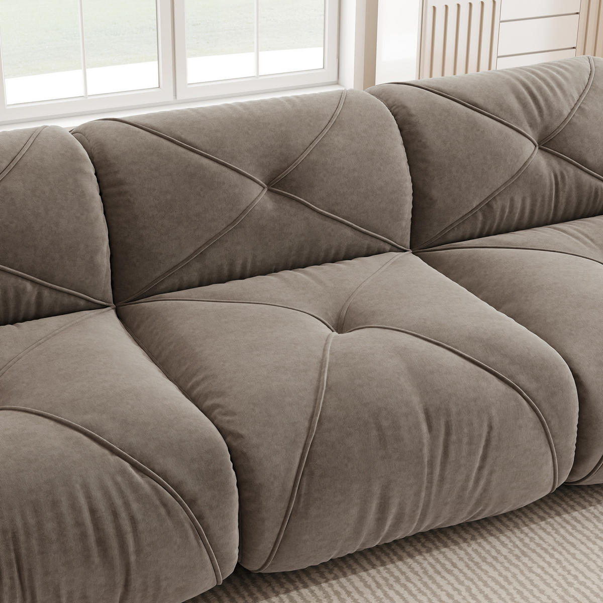 SOFA rahmenloses Modulsofa Chenille Braun - Grau, Kunststoff (95/76/281cm) - Meubliv