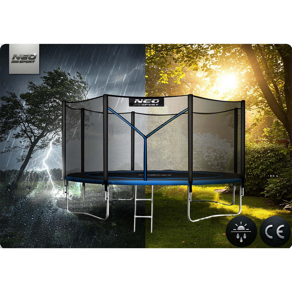 GARTENTRAMPOLIN 10 ft/312 cm mit Außennetz und Leiter - Blau, Metall (312/312cm)