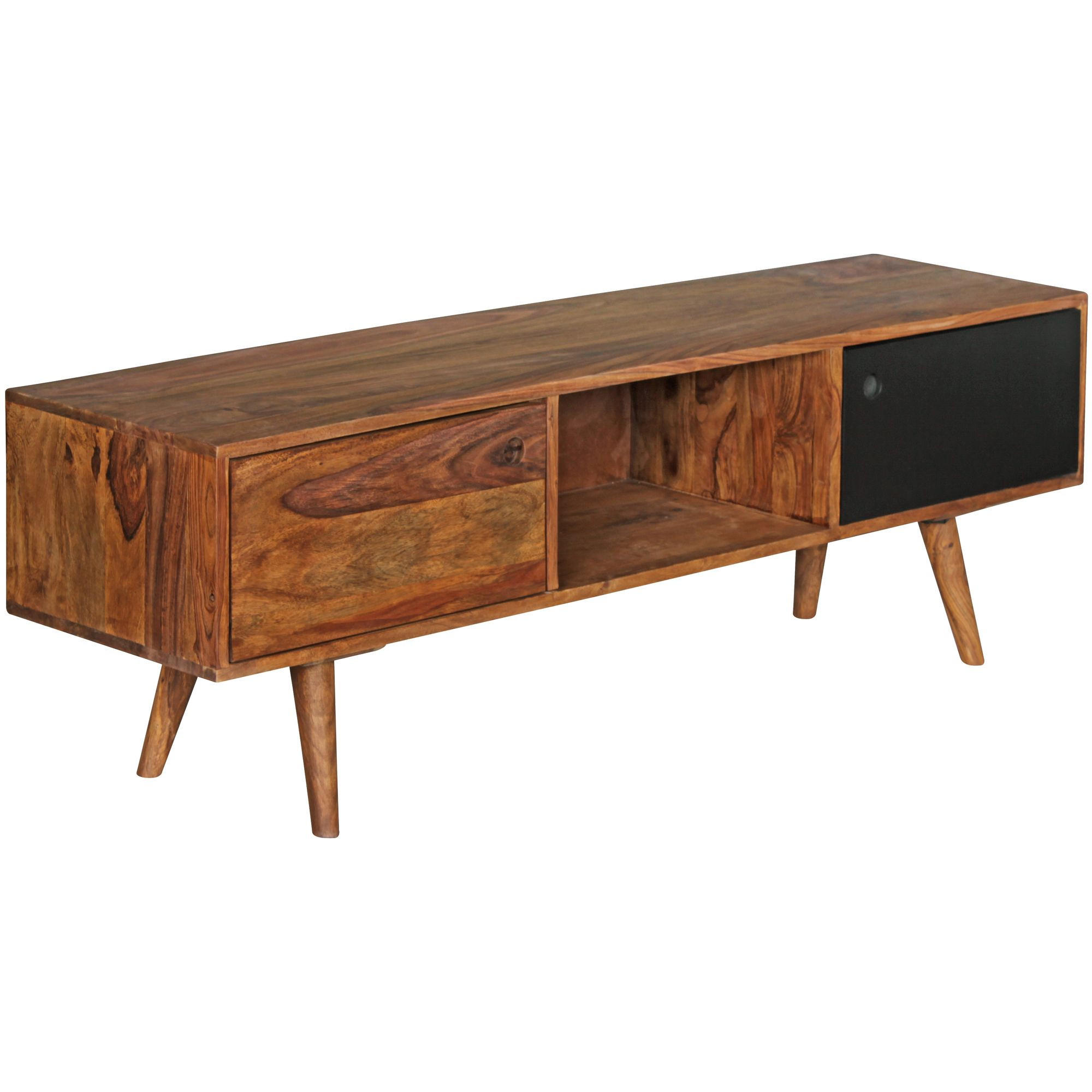 TV-LOWBOARD Massivholz, rustikaler Landhausstil, einzigartige Maserung, Schwarz 140x35x45 cm - Dunkelbraun/Schwarz, Holz (140/45/35cm) - KADIMA DESIGN
