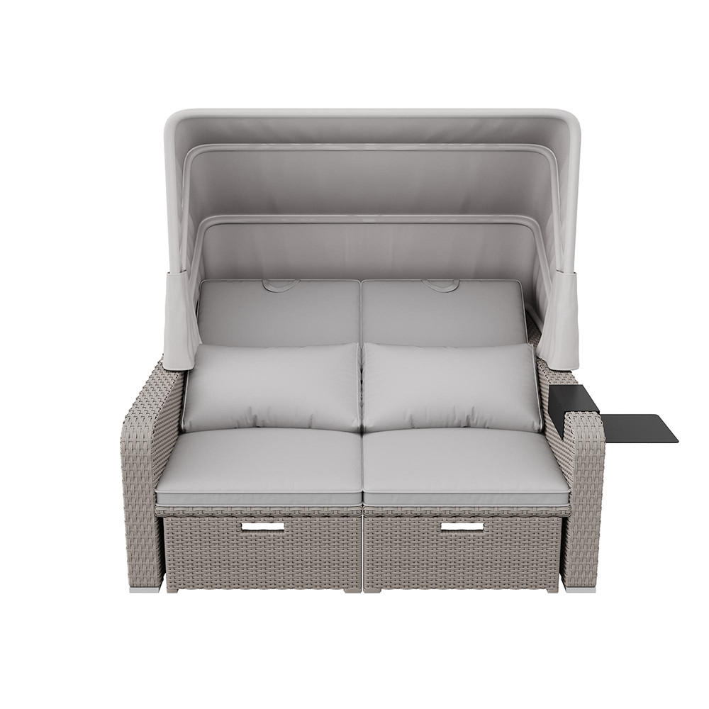 LOUNGESOFA Abnehmbare Markise in Khaki - Cappuccino, Textil (126/152/130cm) - KOMHTOM