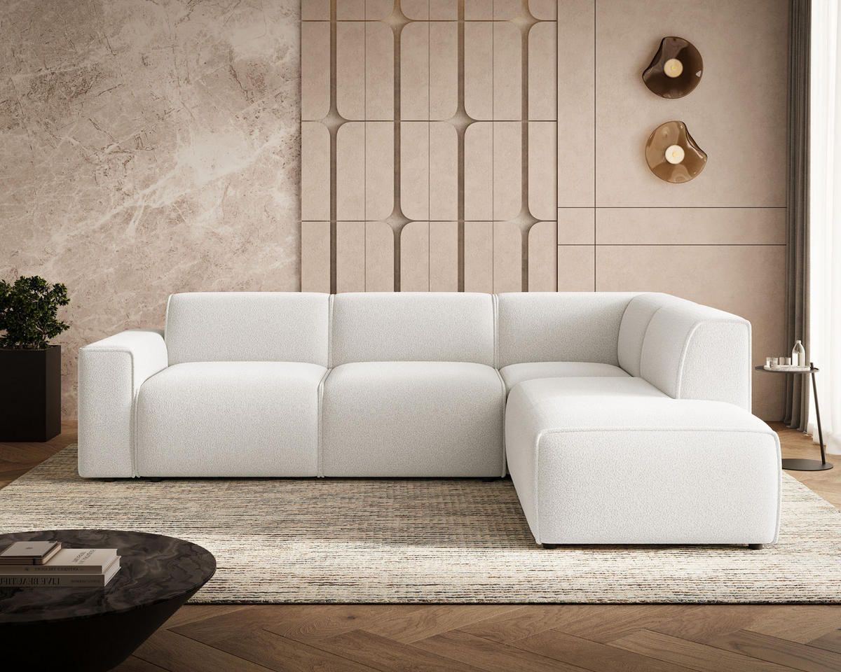 ECKSOFA Eluno Weiß Rechts - Schwarz/Weiß, Holz/Kunststoff (292/220cm) - Graingold