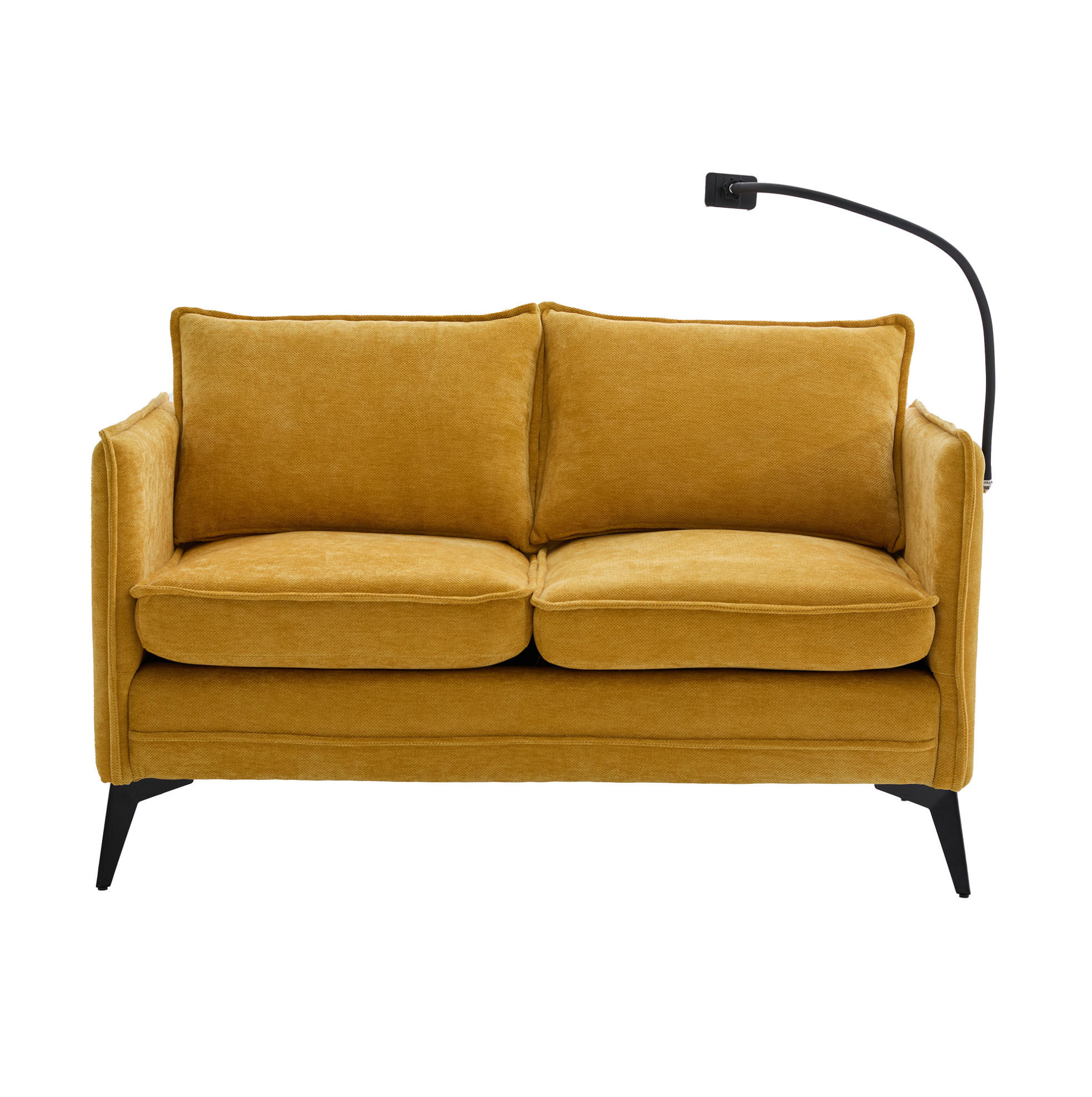 SOFA 2-Sitzer mit Handyhalterung und Ablagefächern Chenille Gelb 127/69/66 cm - Gelb, Textil (127/66/69cm) - OKWISH