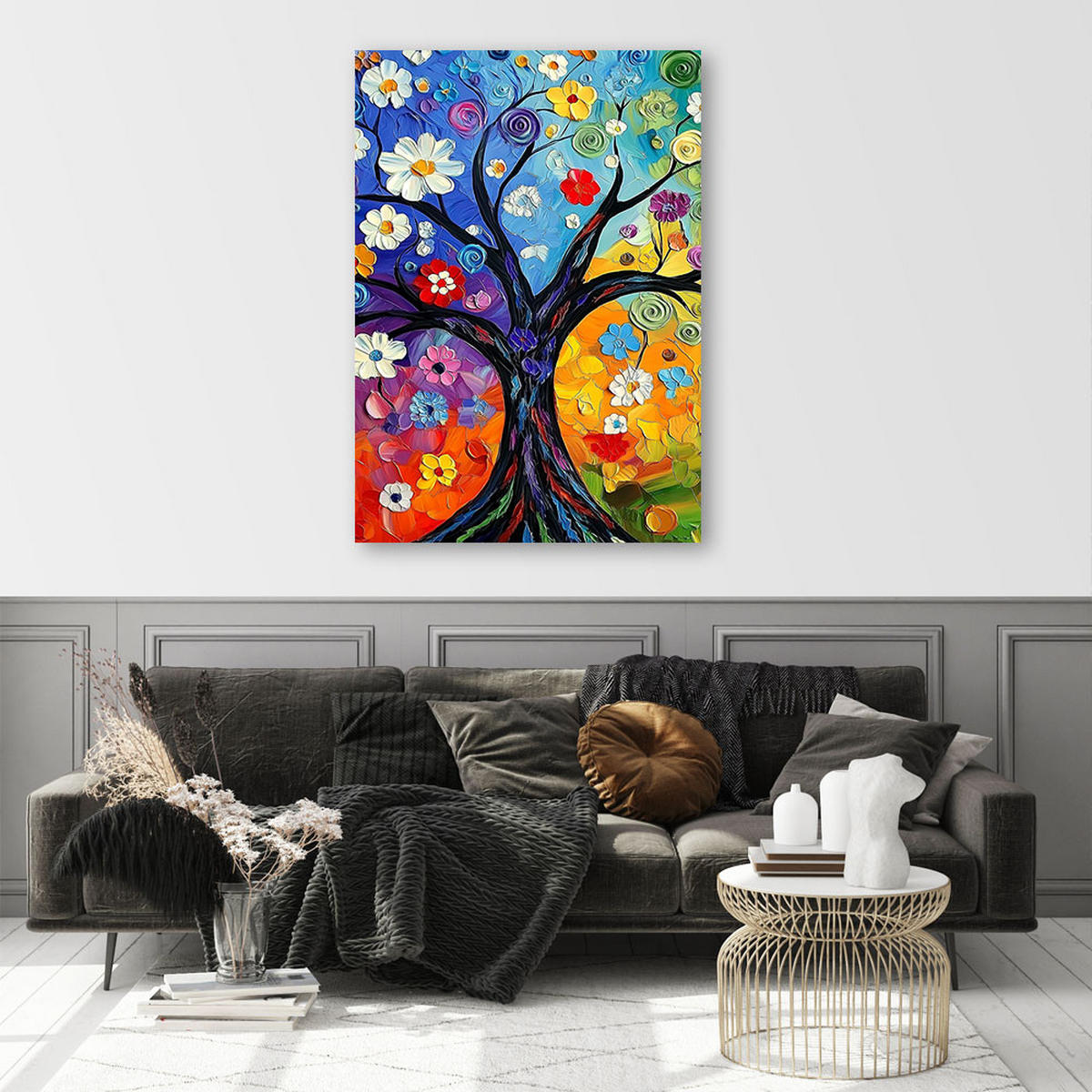 LEINWANDBILD Bunter Baum des Lebens - Multicolor, Textil (40/60cm) - Feeby