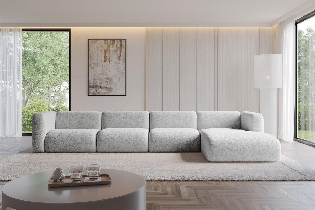 ECKSOFA Ottomane Rechts MIRA-L3 409x179x70 Grau Velours - Schwarz/Grau, Holzwerkstoff/Kunststoff (409/179cm) - ALTDECOR