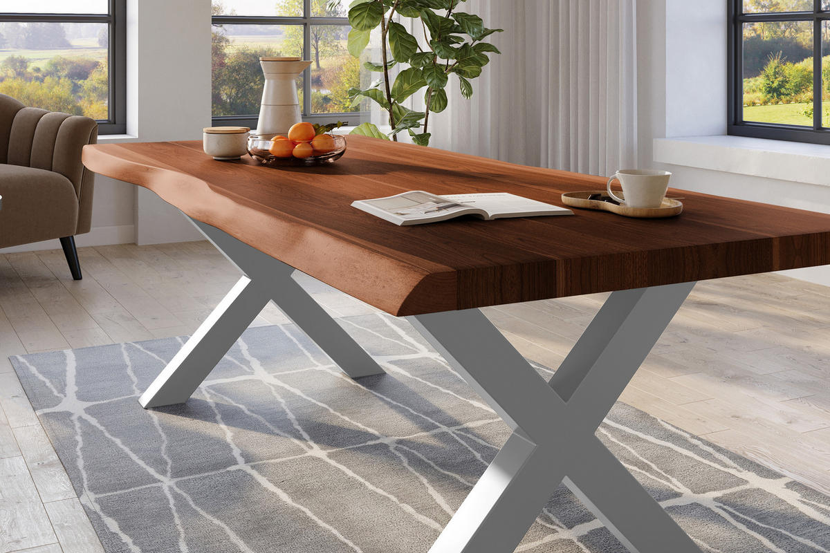 ESSTISCH TITAN - Silberfarben/Braun, Holz (110/240/79cm) - SAM