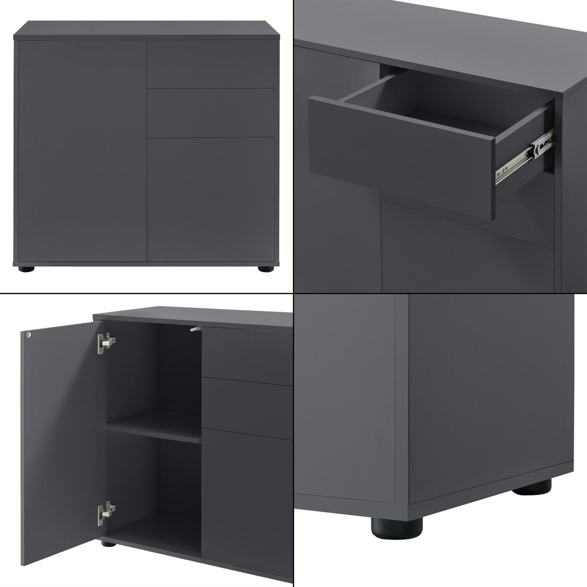 KOMMODE Paarl 2-türig - Dunkelgrau, Holzwerkstoff (79/74/36cm) - [en.casa]