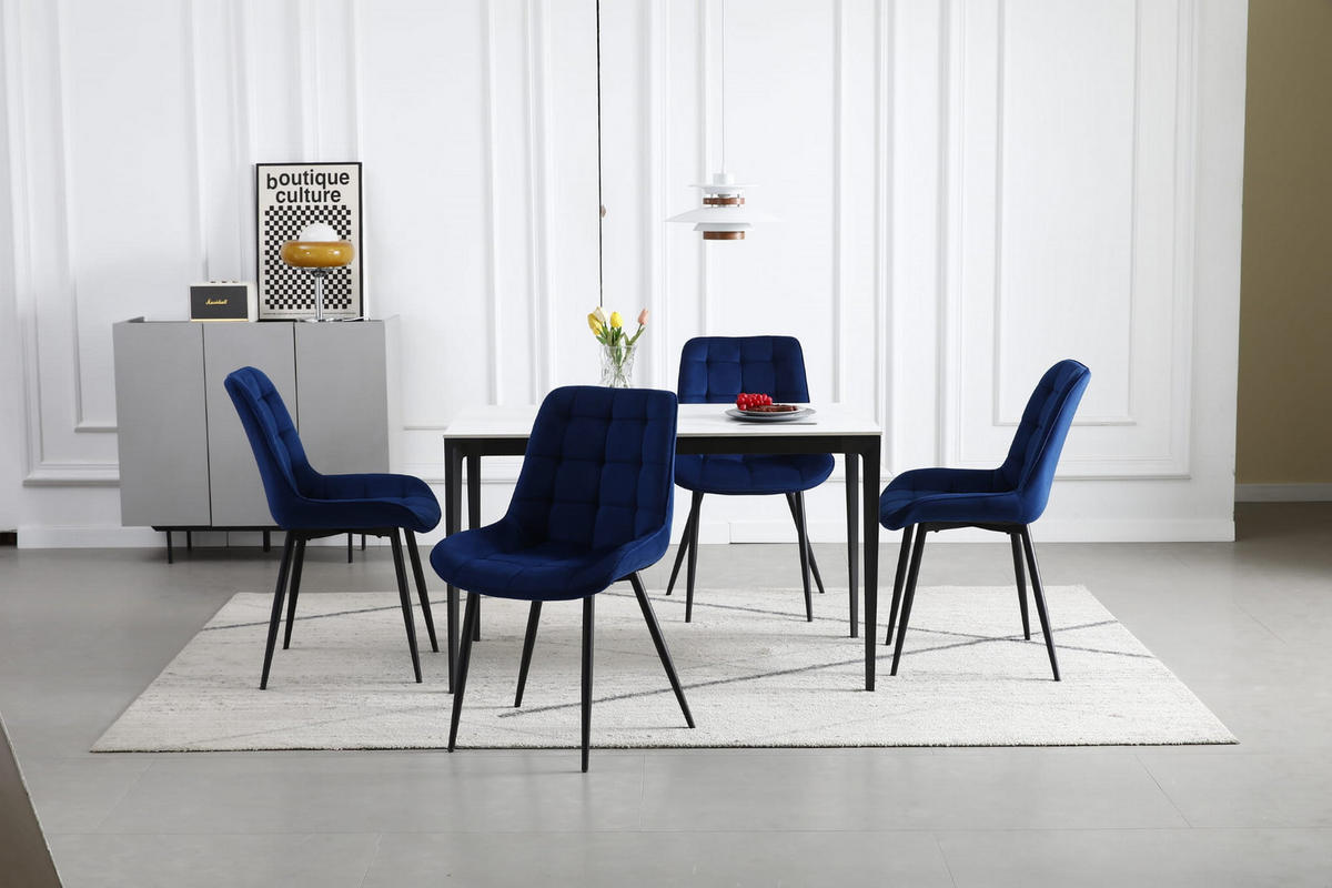 STUHL BARDI 2-er Set, Blau, Schwarz, mit Samtstoff gepolstert - Grün, Textil/Metall (49/83/58cm) - Komodee