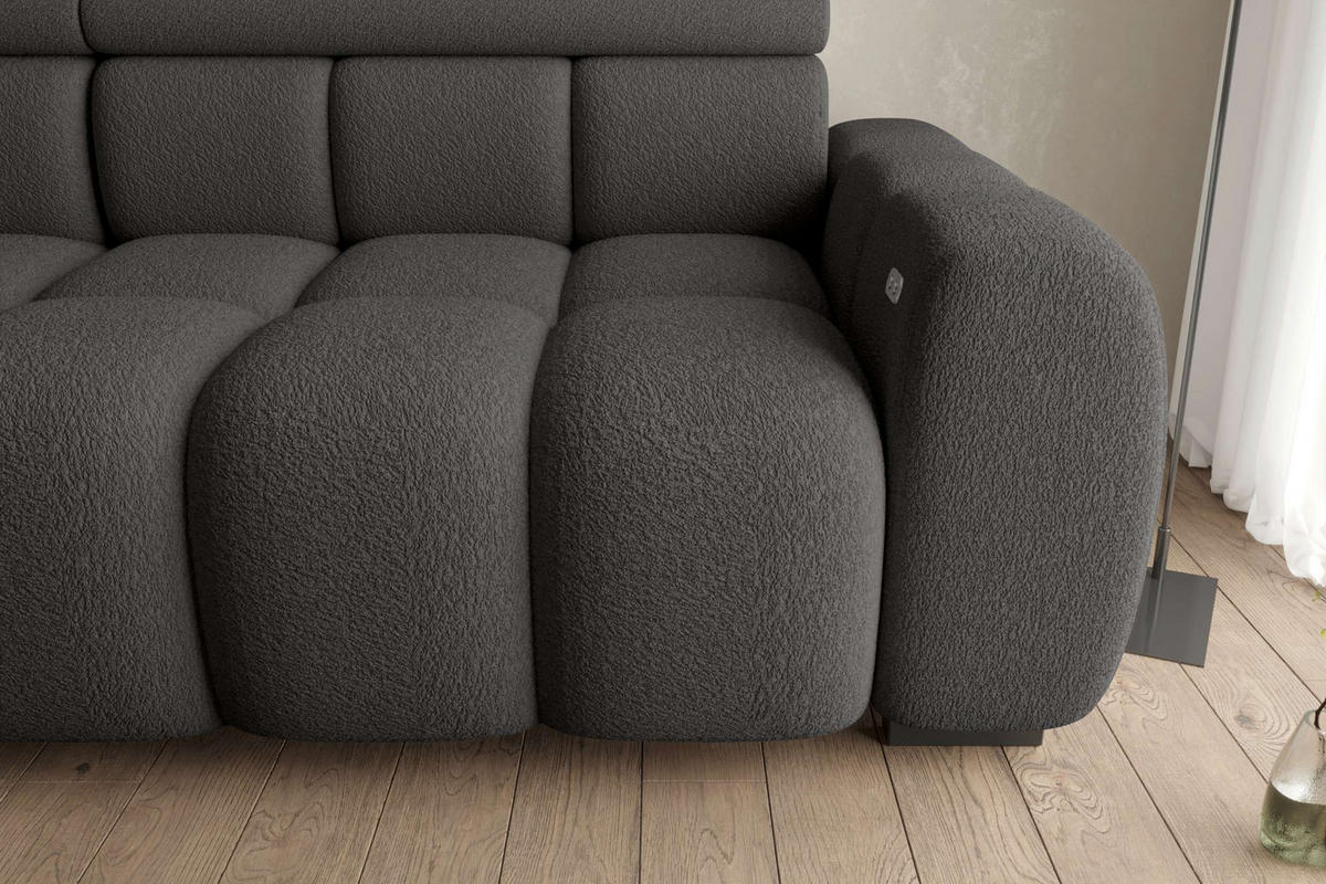 BIGSOFA ALESSIO Bouclé-Stoff Graphitfarben mit elektrischer Sitztiefenverstellung - Graphitfarben, Kunststoff/Textil (248/77/108cm) - 99rooms