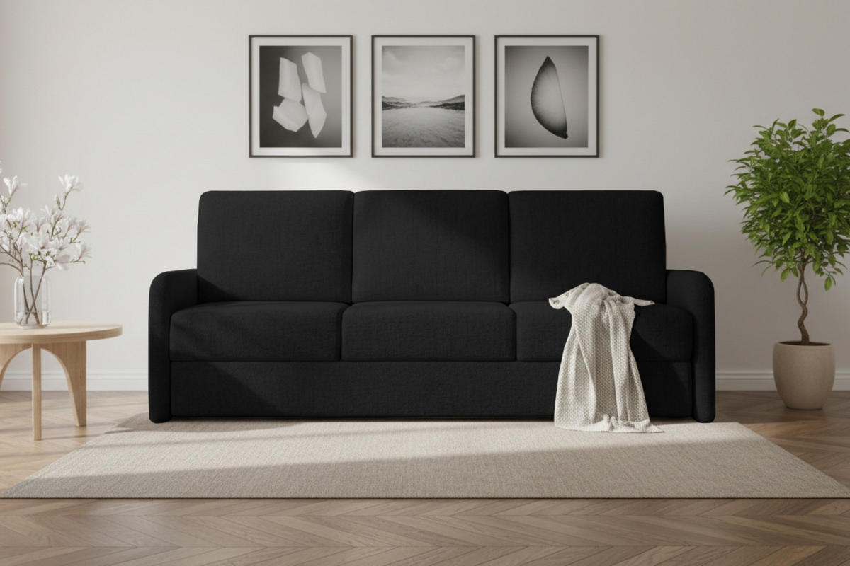 3-SITZER SOFA BIANCO 215 cm breit in Stoff Schwarz - Schwarz, Holzwerkstoff/Textil (215/90/92cm) - Deine Möbel 24