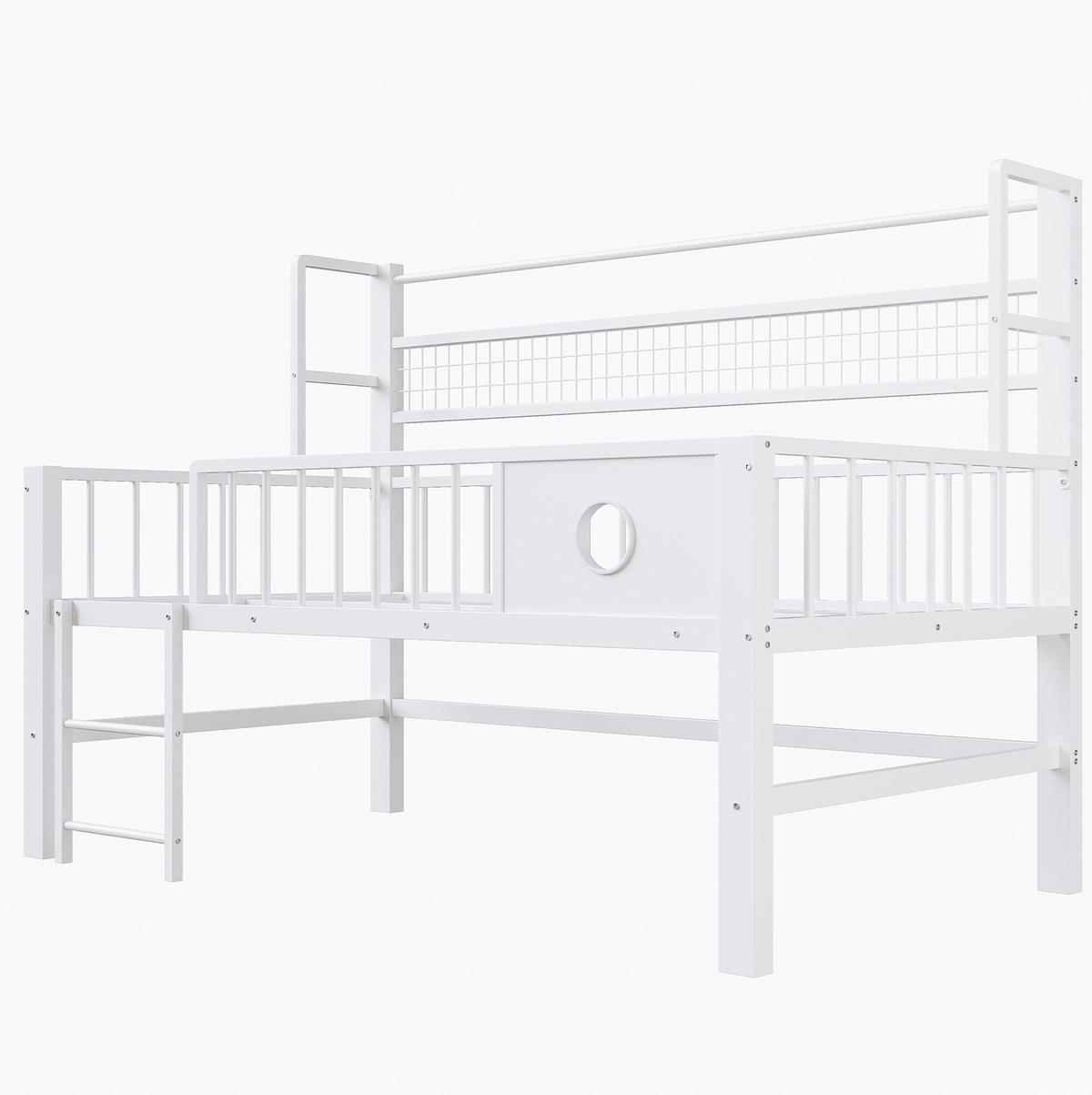 KINDEREINZELBETTEN aus Metall 90x200 cm in Weiß mit Stauraum - Weiß, Metall (90/200cm) - Modfu