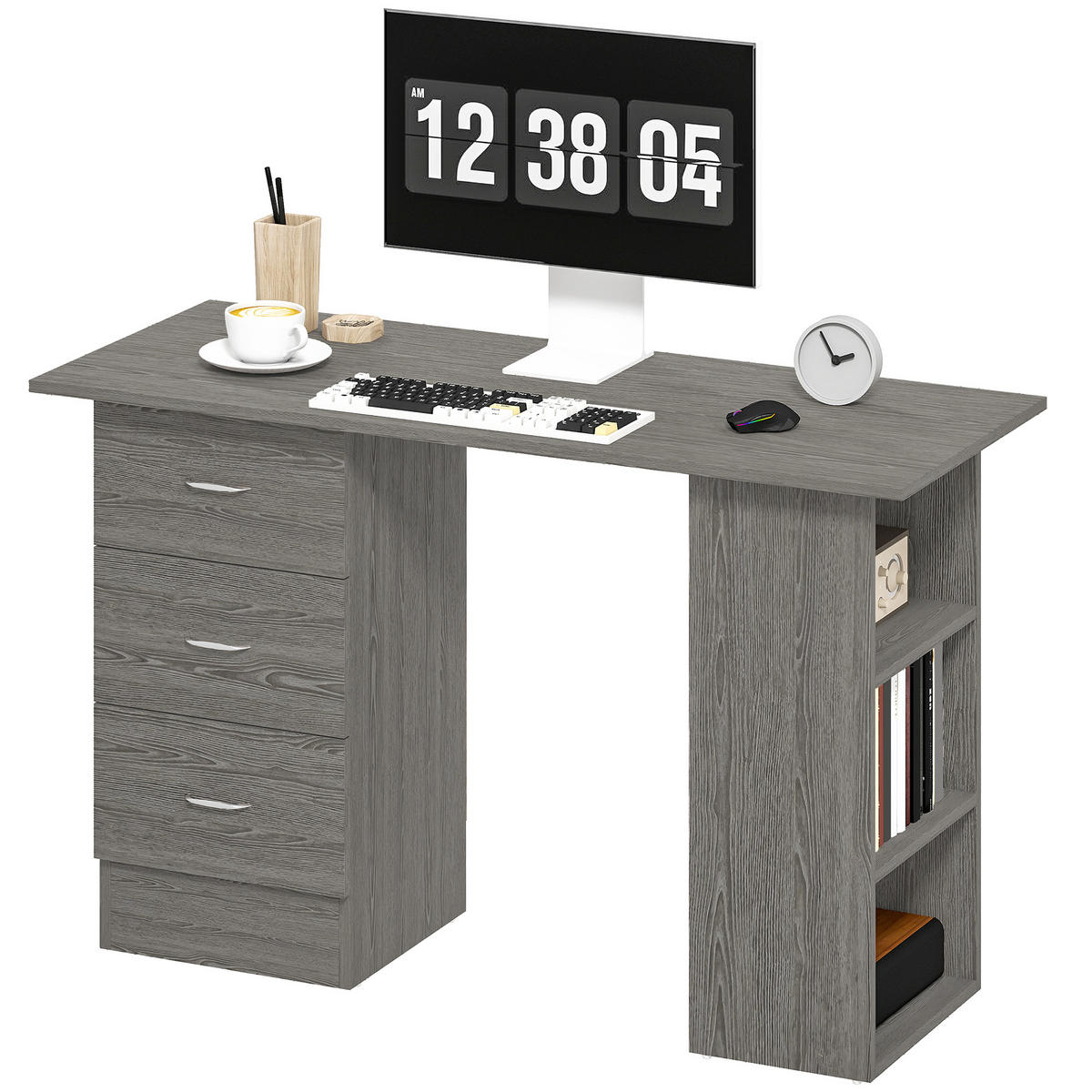 SCHREIBTISCH Grau mit 3 Schubladen und 3 Regalfächern 120/49/72 cm - Grau, Holzwerkstoff (49/120/72cm) - PANGIVO