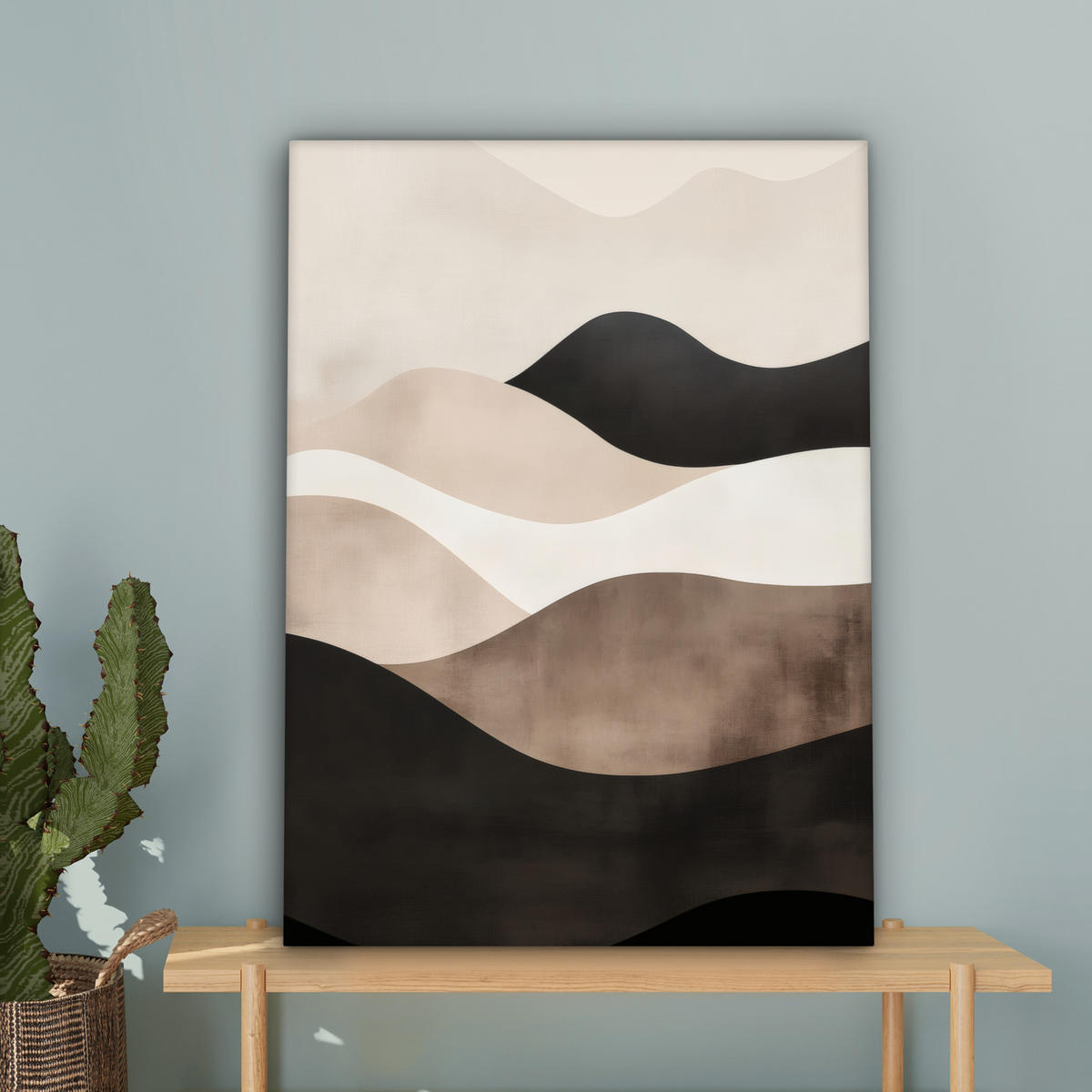 LEINWANDBILD Abstrakt - Landschaft - Wellen - Cremefarben Wandbild Wohnzimmer 60x80 cm - Cappuccino, Textil (60/80cm) - MuchoWow