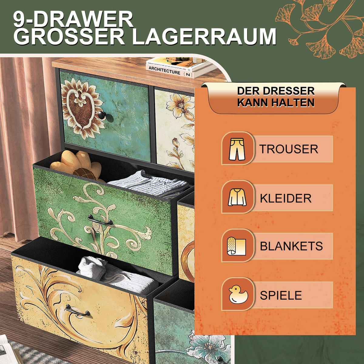 KOMMODE mit 7 Schubladen Metallgestell Stoff Kommode - Multicolor, Holz (30/78/100cm)