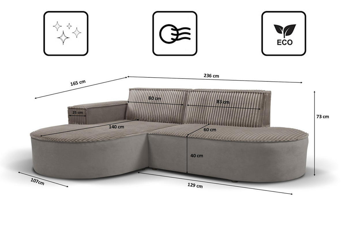 ECKSOFA L-förmiges Modena Soft Beige Links - Beige, Holz (165/236cm) - Kaiser Möbel