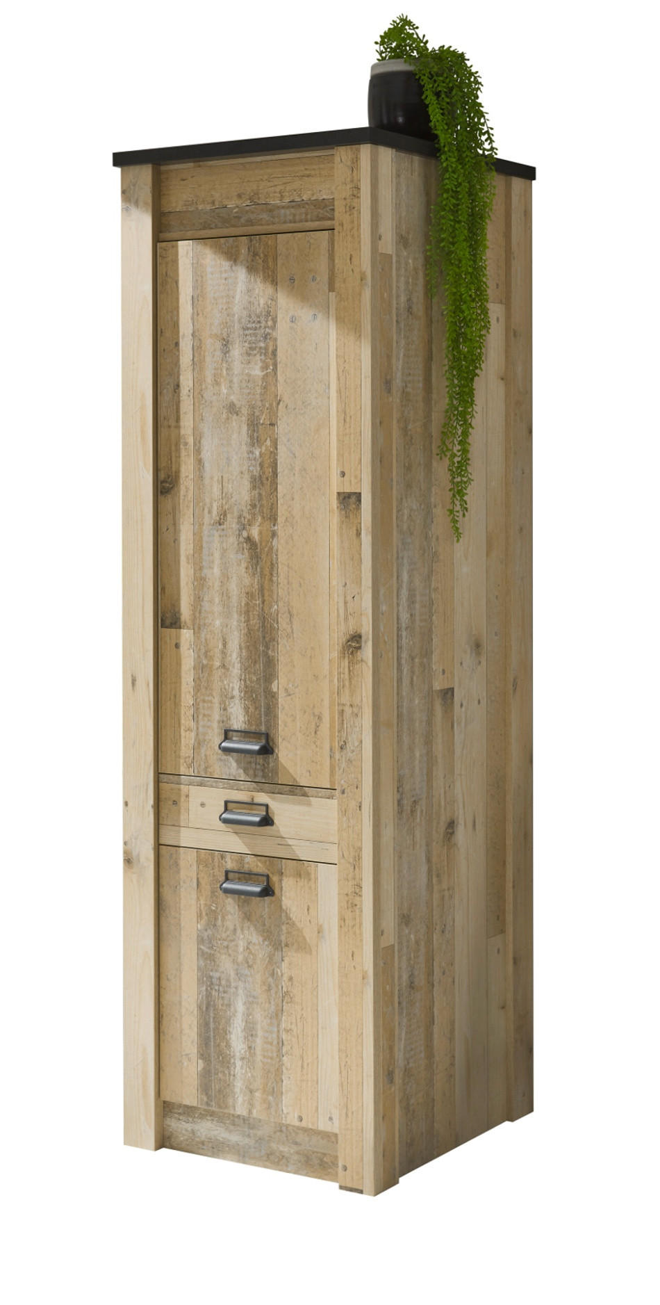 HOCHSCHRANK Used Wood hell, anthrazit 62 cm, Küchenschrank mit Soft-Close - Anthrazit/Schwarz, Holzwerkstoff/Metall (62/201/64cm) - Furn.Design