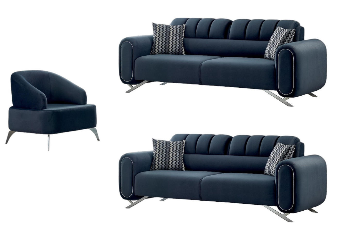 SITZGARNITUR Mulino Anthrazit Stellvariante:3+3+1 - Anthrazit, Holz (230/88/95cm) - Villa Möbel