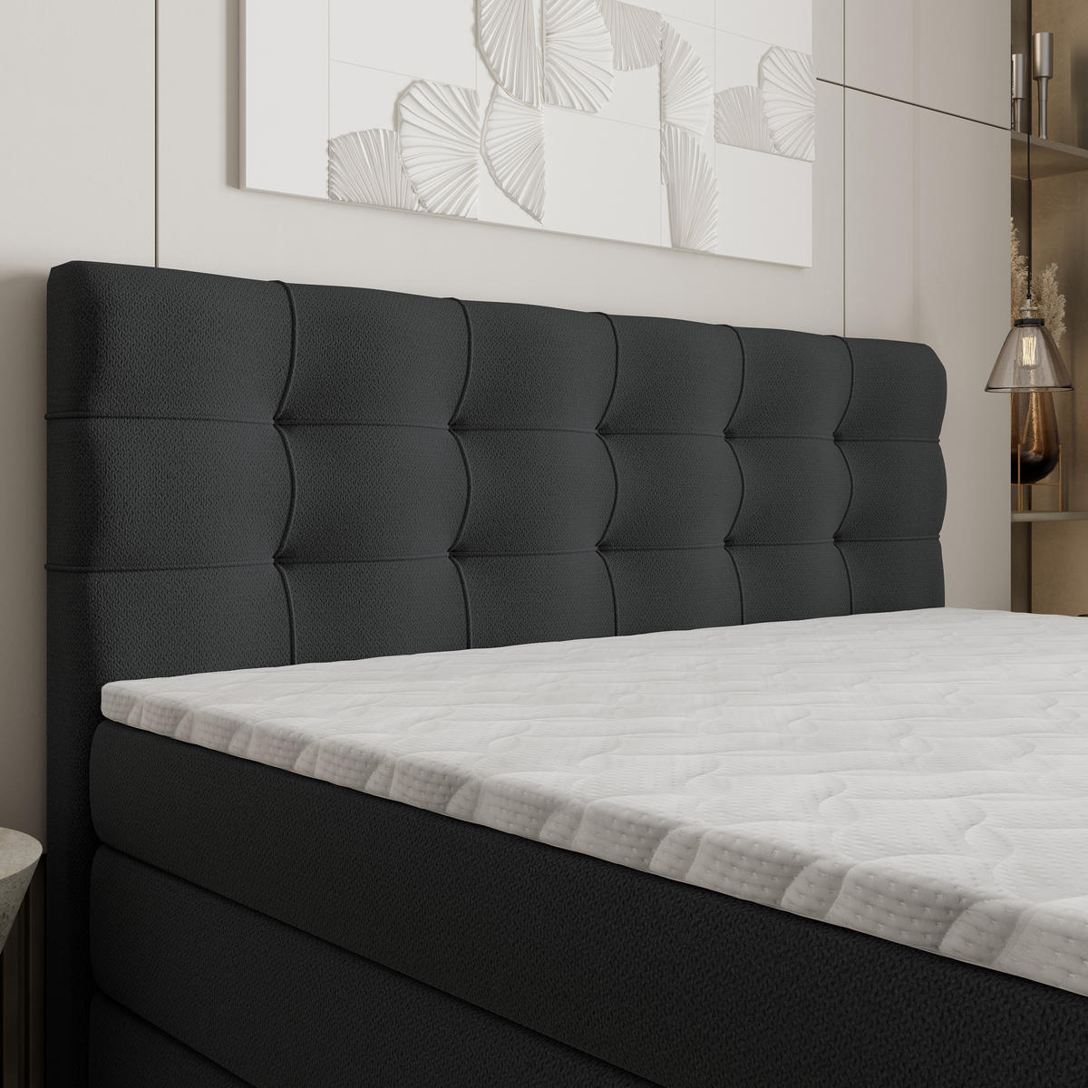 BOXSPRINGBETT AREZI 160x200 cm mit Matratze und Topper - Schwarz - Schwarz, Holz (160/200cm) - MASSENO